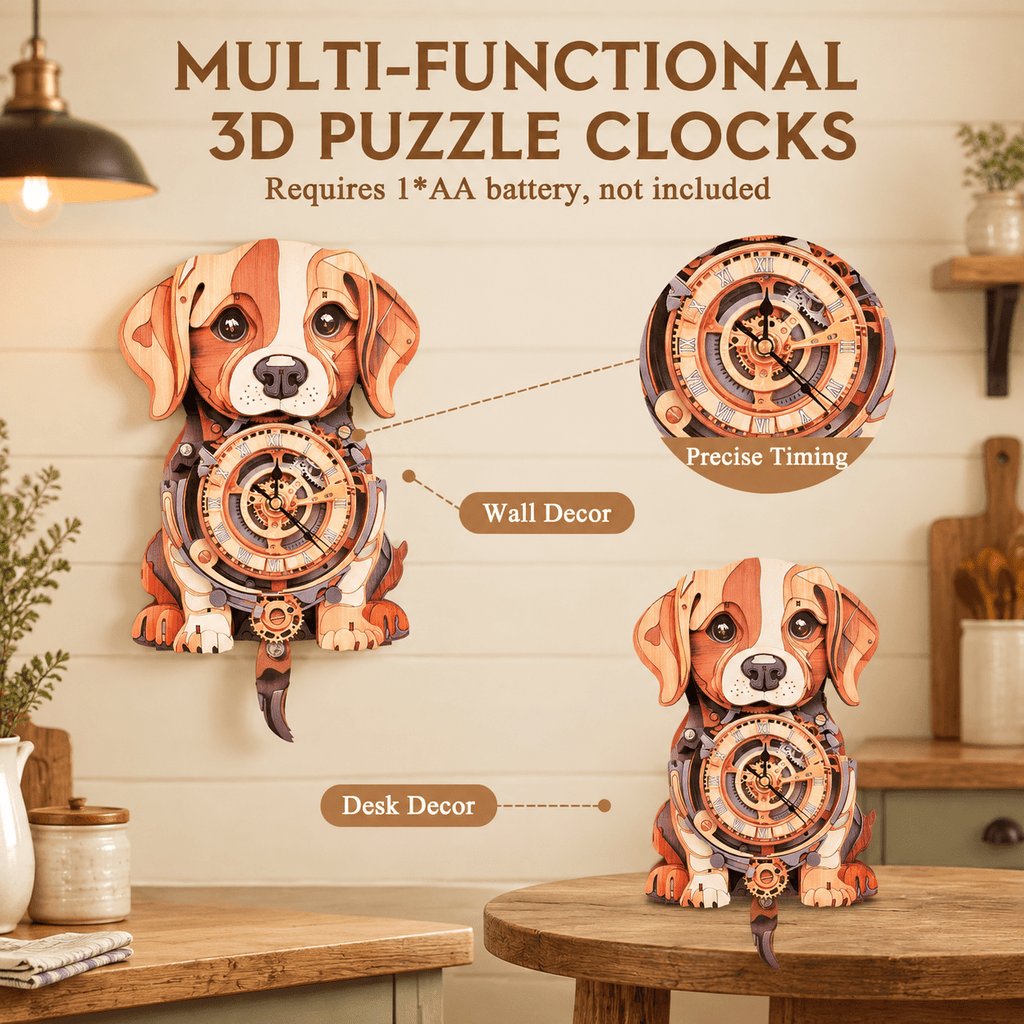 Wooden House Clock 3D Puzzle DIY Mechanical Clock Kit for Adults Teens