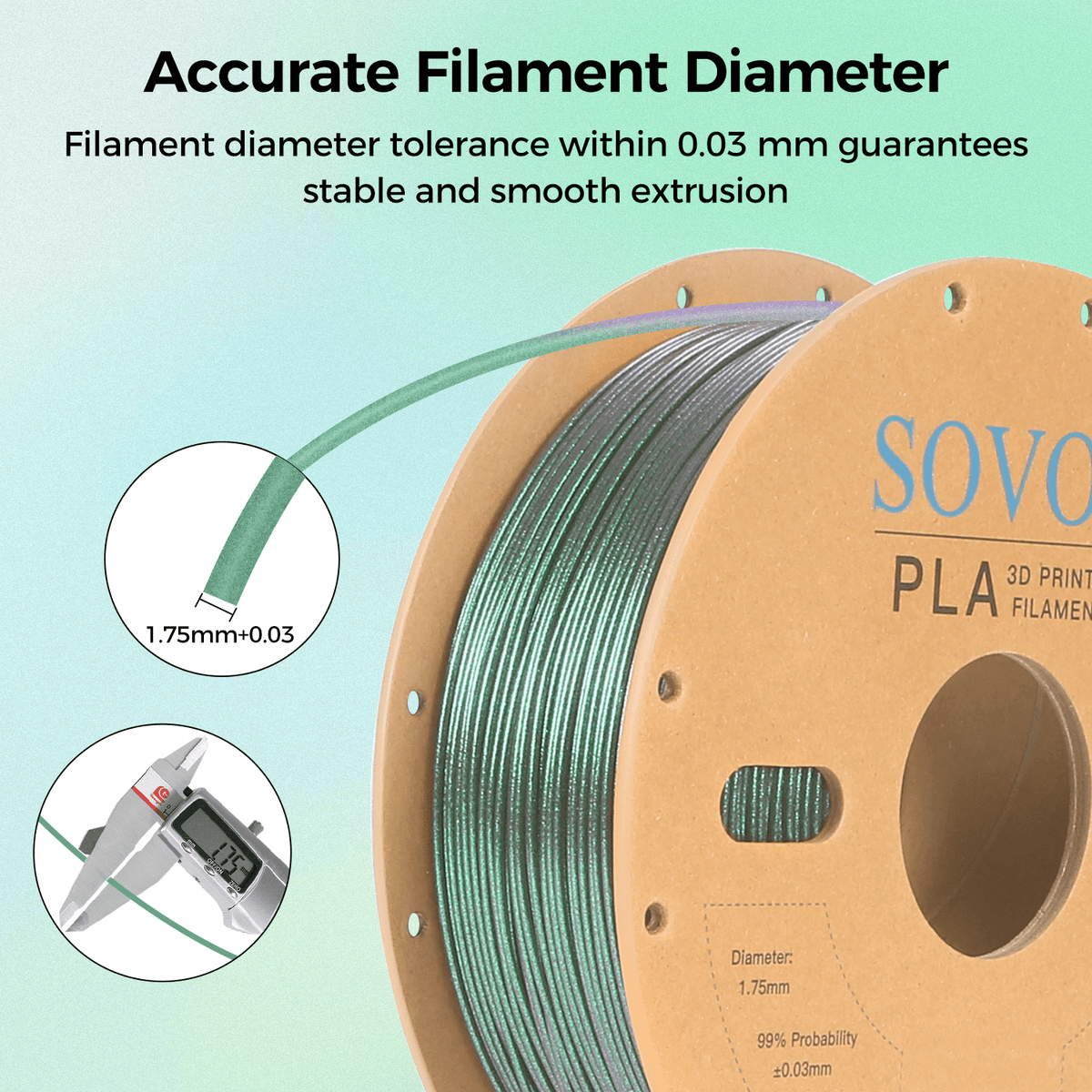 Sovol Silk PLA Filament with Blue Glitter 1kg 1.75mm, Color Changeable 3D Printer Filament 2.2lbs, Chameleon Shiny PLA Material +/-0.03mm, Shimmering 3D Printing Filament, Galaxy Blue