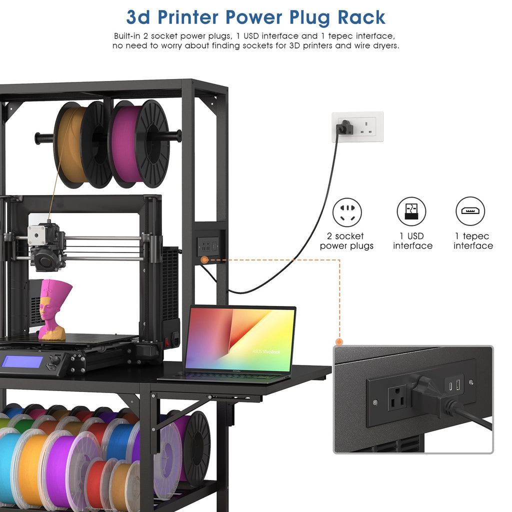 OmniHaven Dual 3D Printer Stand with Filament Storage and Lockable Wheels