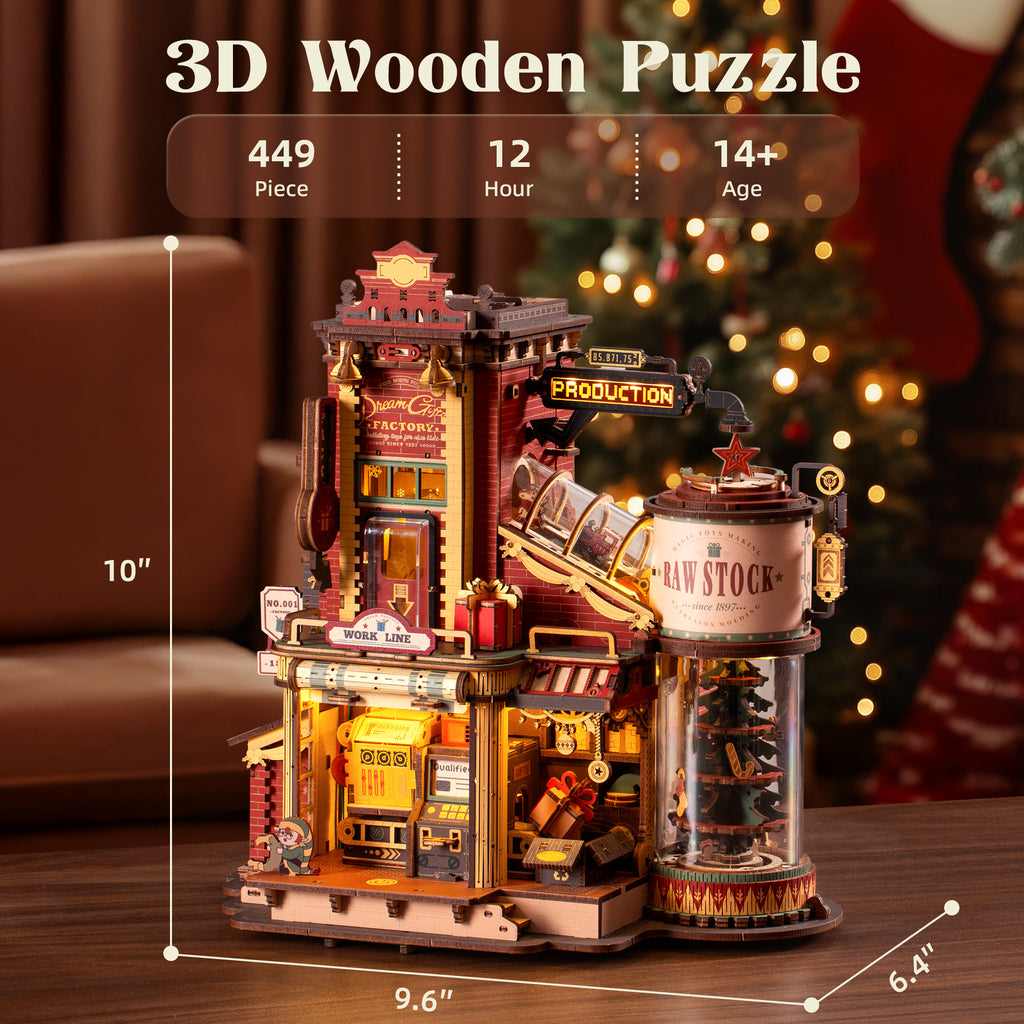 Robotime Dream Gift Factory 3D Puzzles Wooden Music Box, Diy Craft Kit for Adults & Teens 14+