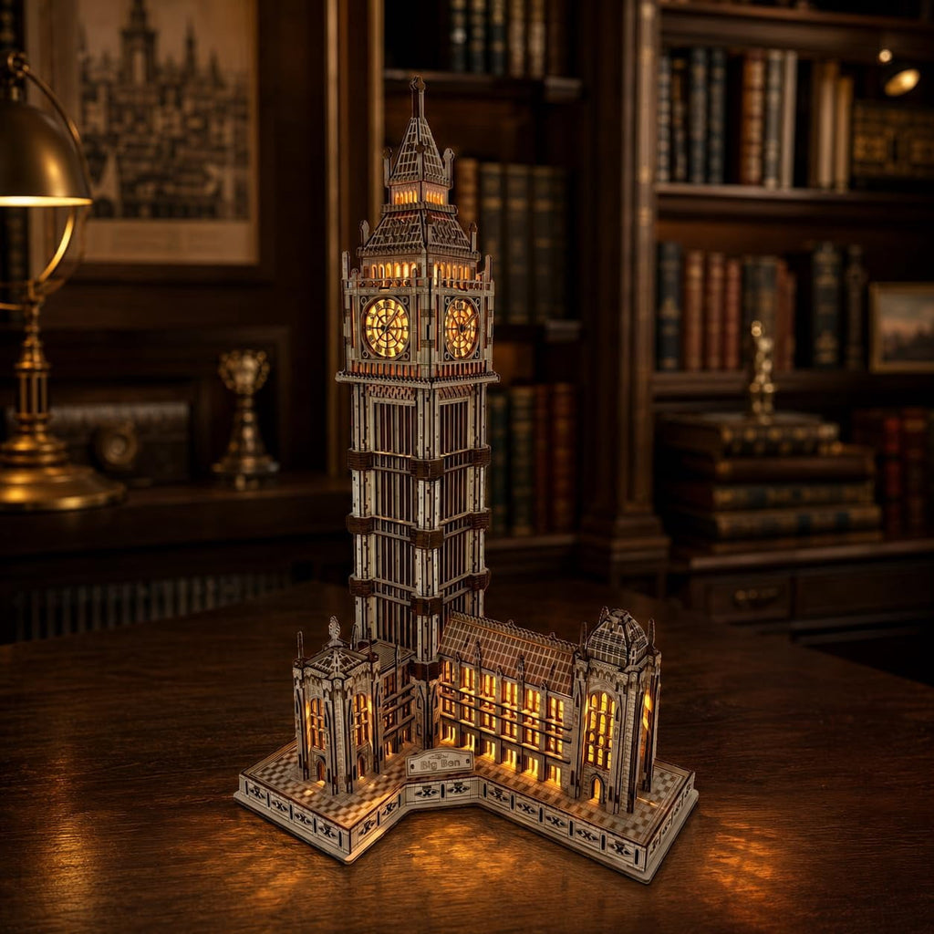 3D Wooden Puzzle for Adults, Big Ben London Clock Tower Model Kit with LED | Warm LED Display, DIY Model Building, Home Decor, Gift for Adults & Puzzle Lovers，595PCS，Laser-Cut Wood Pieces