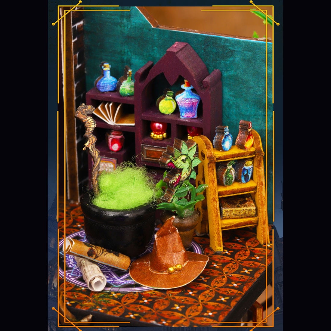 400PCS Magic Castle Wooden Miniature House Kit, DIY Fantasy 3D Puzzle Assembly Set With Lighted Display Decor For Hobbyists