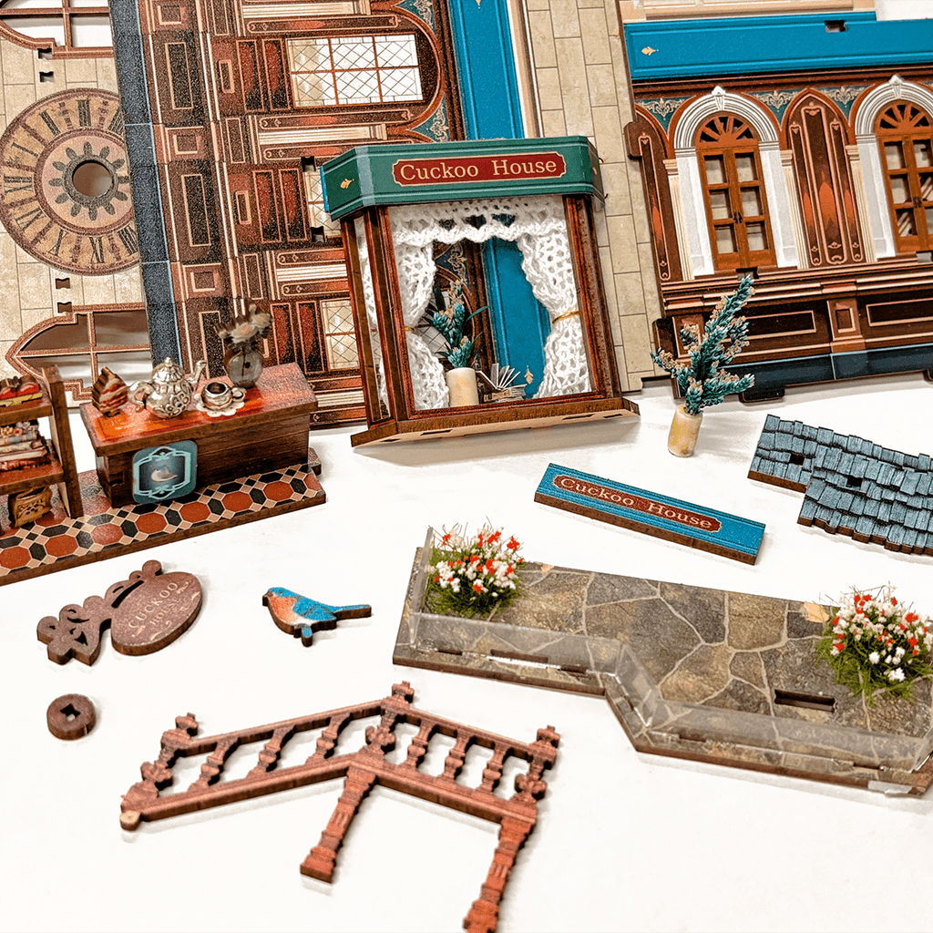 Strucwood DIY Book Nook Kit Cuckoo House: 3-Mode Touch Switch, Sound Effects & LED, 3D Wooden Puzzle Gift for Adults（SQ-61）
