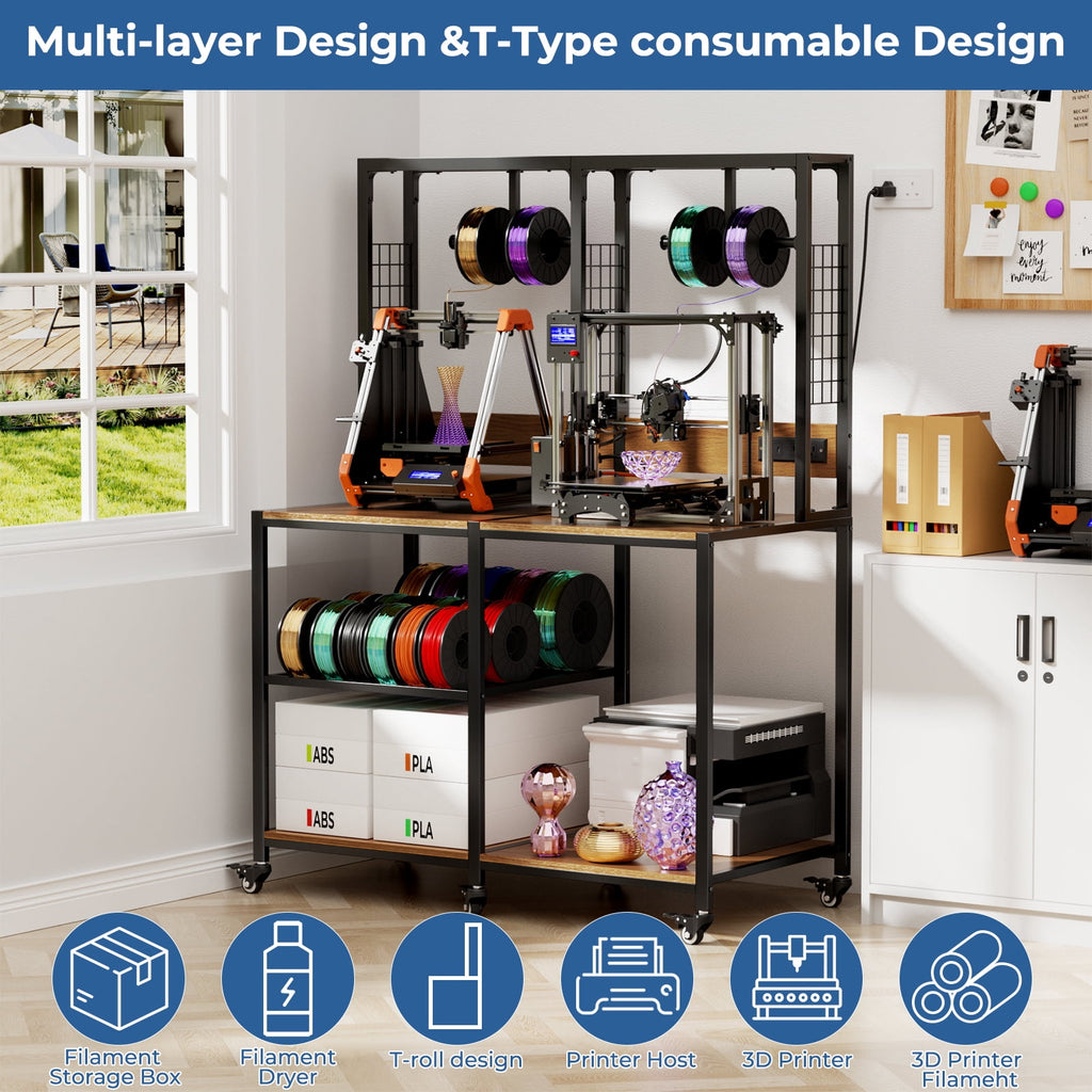 OmniHaven Dual 3D Printer Stand with Filament Storage and Lockable Wheels