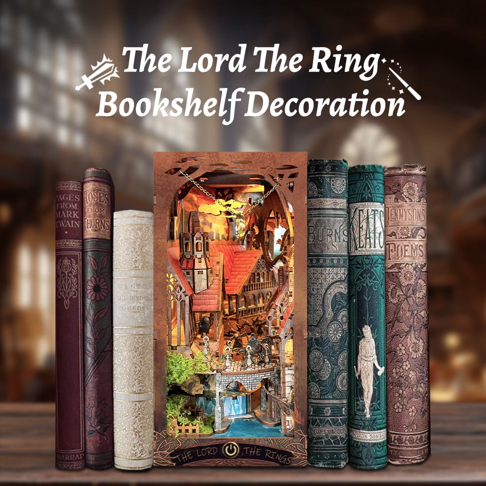 Strucwood DIY Book Nook Kit The Lord The Ring Wooden Puzzles with LED Dust Cover,3D Crafts Hobbies Gifts for Adults（SQ-05）