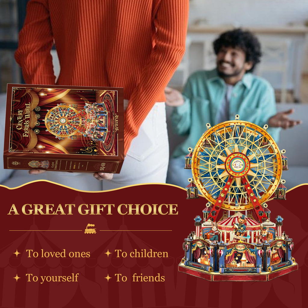 Strucwood DIY Book Nook Kit Century Ferrls Wheel Wooden Puzzles with LED Lights,3D Crafts Hobbies,Gifts for Adults（SQ-69）