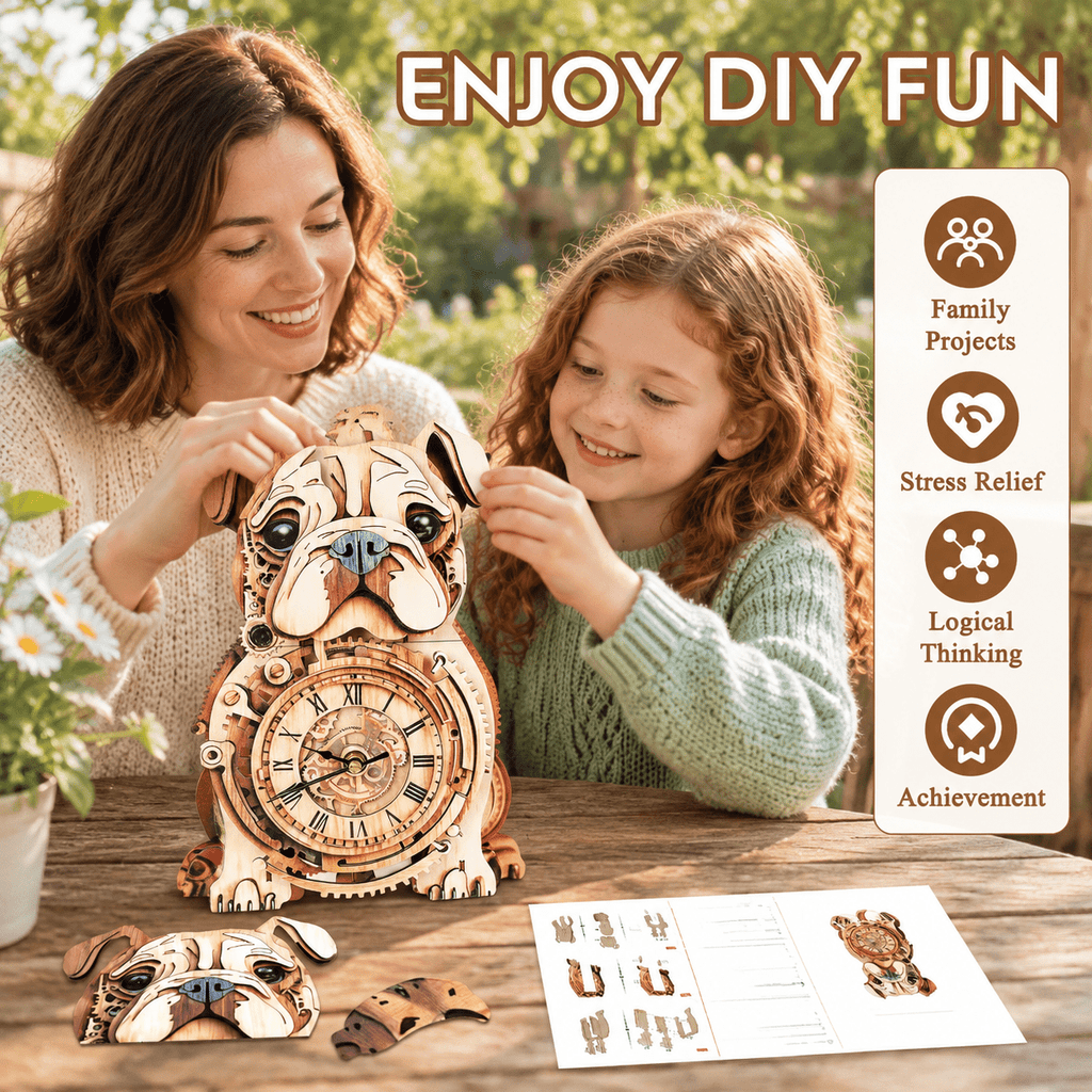 Wooden House Clock 3D Puzzle DIY Mechanical Clock Kit for Adults Teens