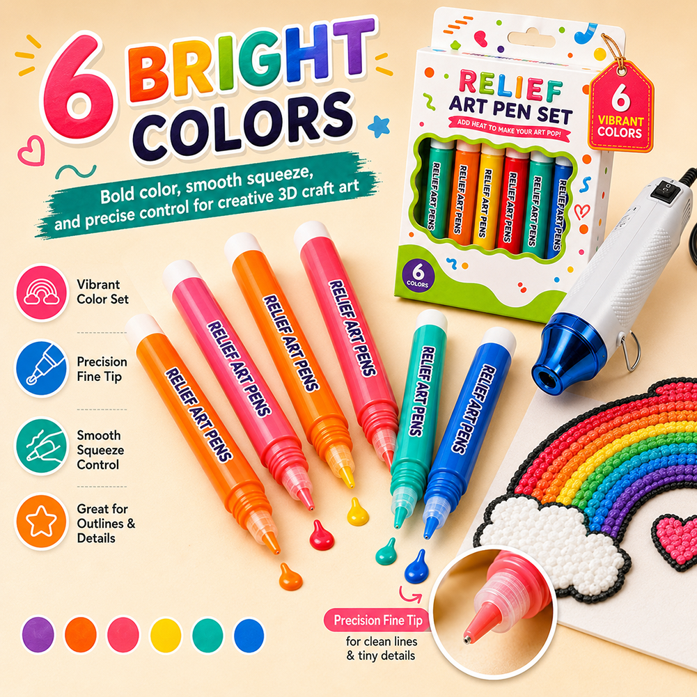 Relief Art Pen Popcorn Puffy Pens on Different Surfaces DIY Magic Drawing Pen Included Heater Tool Create Raised Bubble Markers for Crafts
