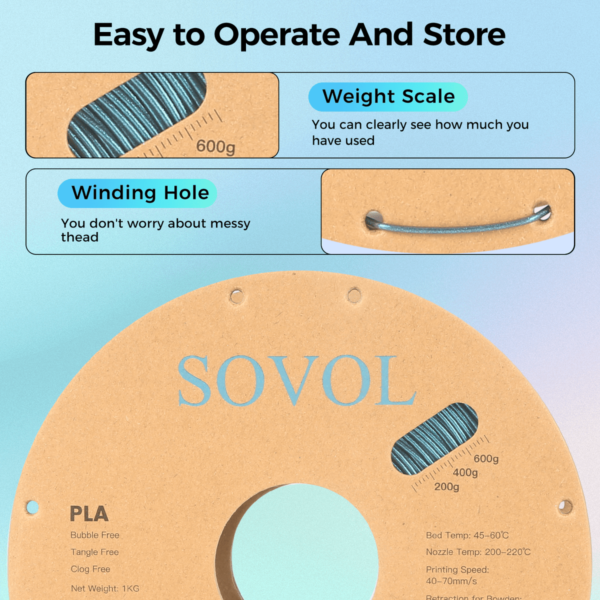 Sovol Silk PLA Filament with Blue Glitter 1kg 1.75mm, Color Changeable 3D Printer Filament 2.2lbs, Chameleon Shiny PLA Material +/-0.03mm, Shimmering 3D Printing Filament, Galaxy Blue