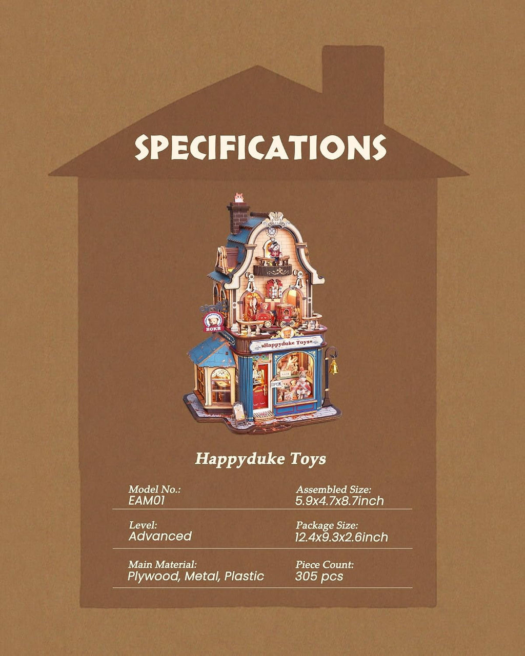 Robotime Happyduke Toy Shop 3D Puzzles for Adults, Diy Wooden Model Kit with Led Light and Music