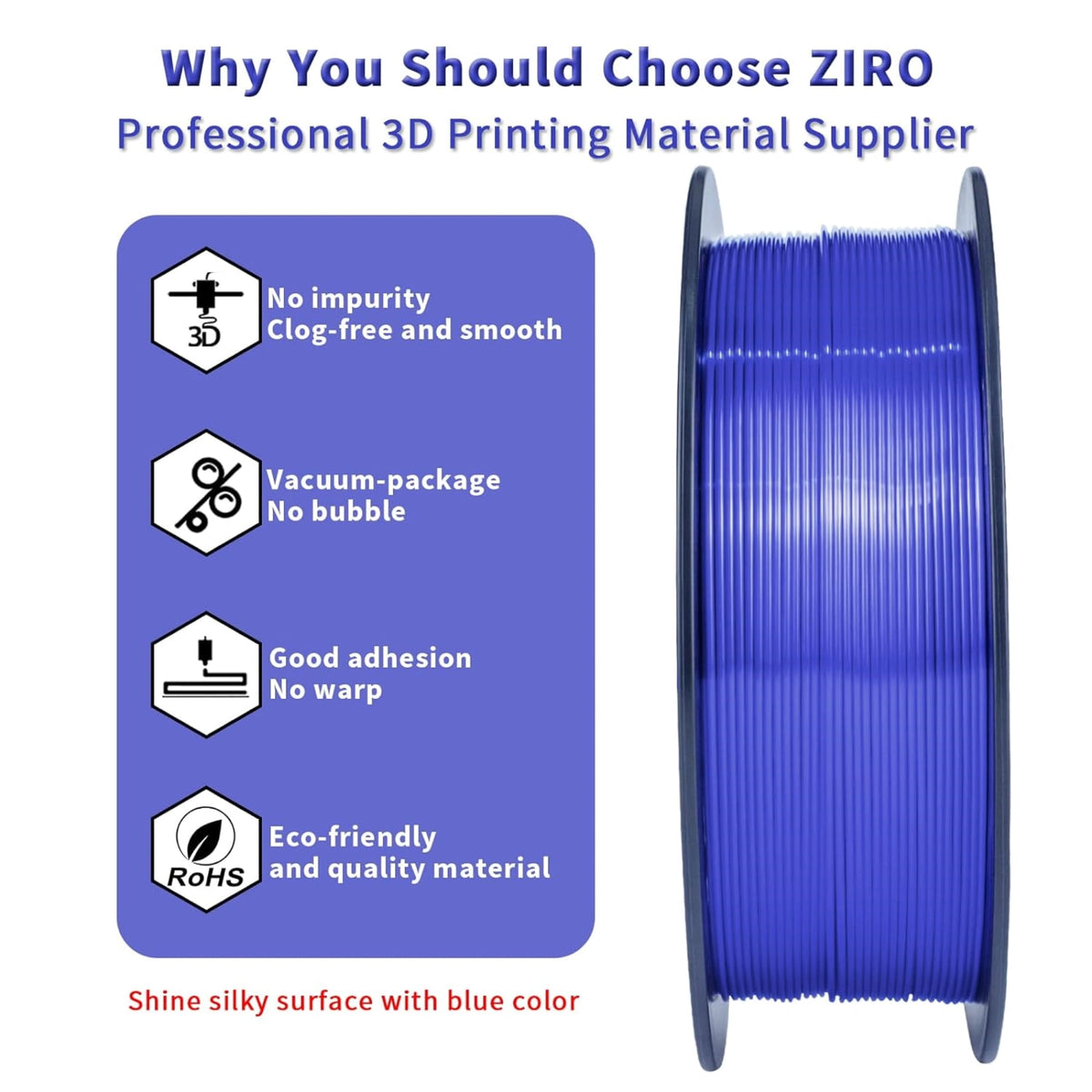 Ziro 3D Silk PLA Filament 1.75mm 1kg, Silver-Gray