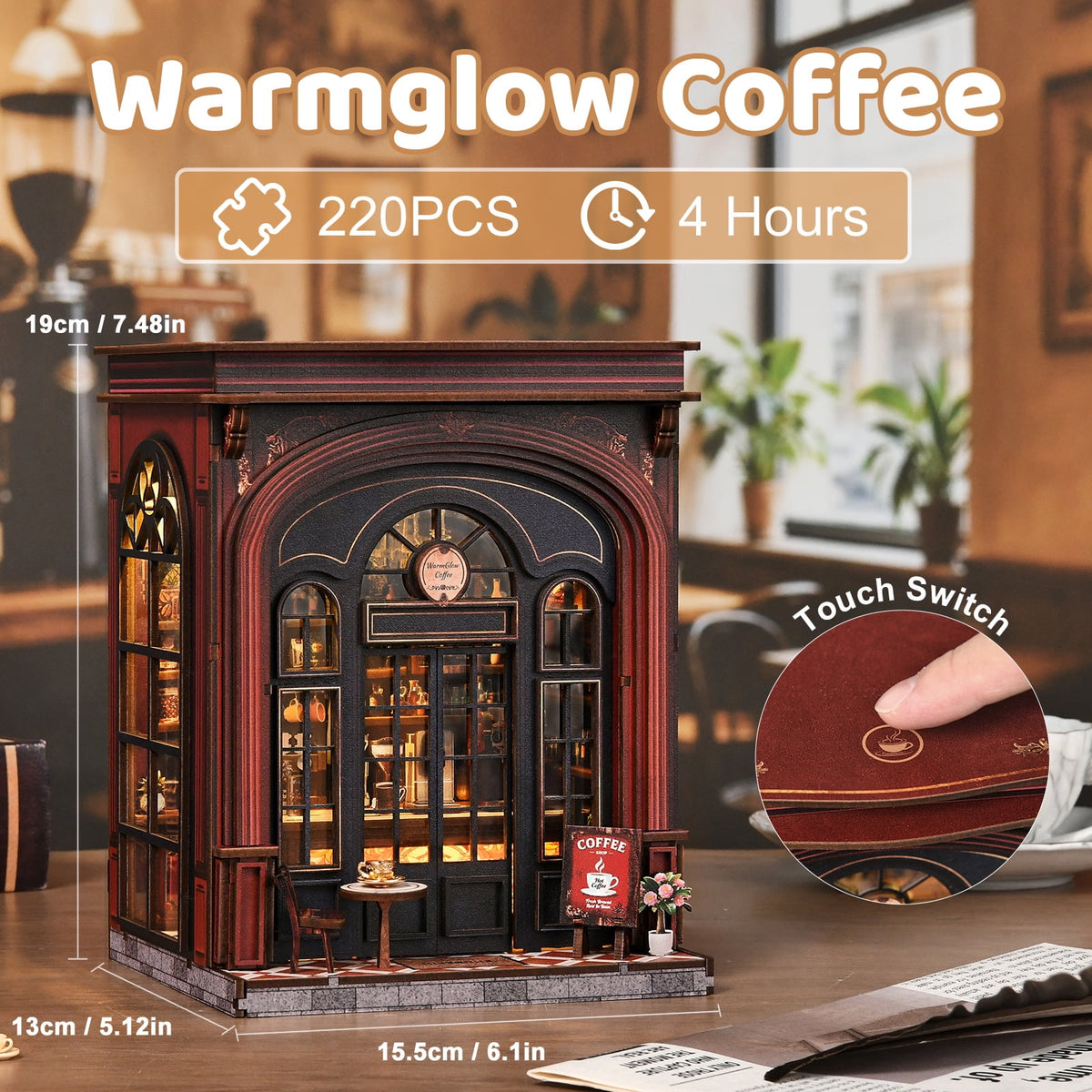 DIY Book Nook Kit with LED Light,Forest Tea Book Club Miniature House Bookshelf Insert Decor, 3D Wooden Puzzle Dollhouse Craft Kit for Adults Teens, Book Lover Gift