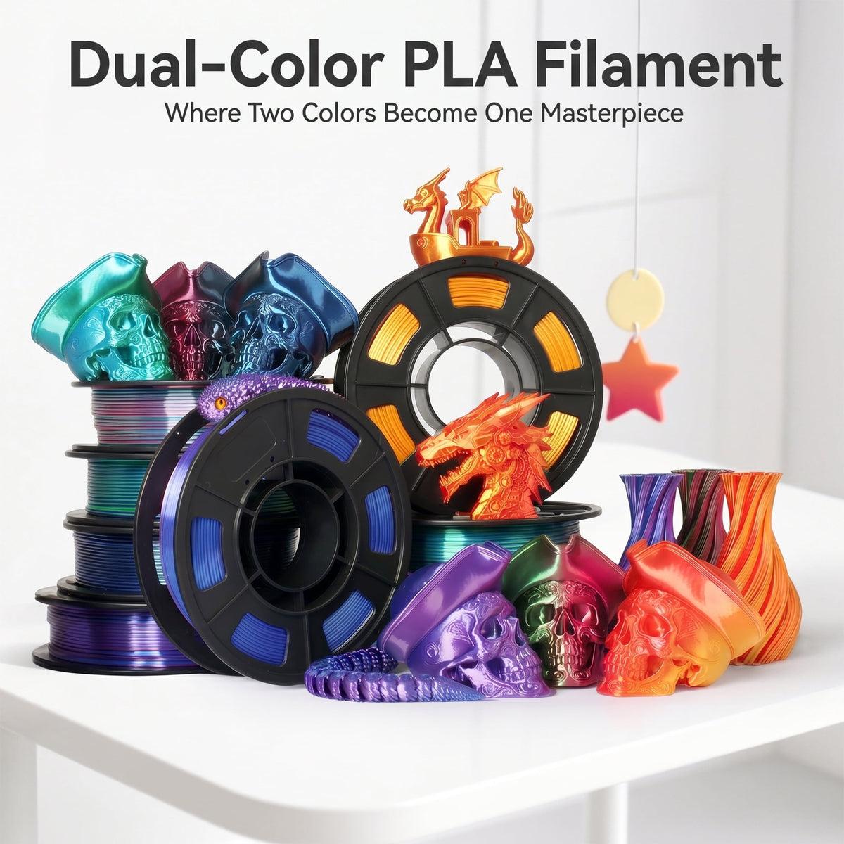 Epelay PLA 3D Printer Filament, 1.75mm, Dual Color Shiny Blue Series, 4 x 250g Bundle, Compatible with FDM Printers