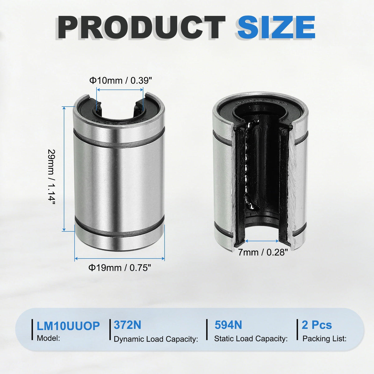 Uxcell 2 Pcs LM16UUOP Open Type Linear Ball Bearings, 10mm Bore Dia 19mm OD Linear Motion Bushing with Double Side Rubber Sealed for CNC Machine 3D Printer, Silver
