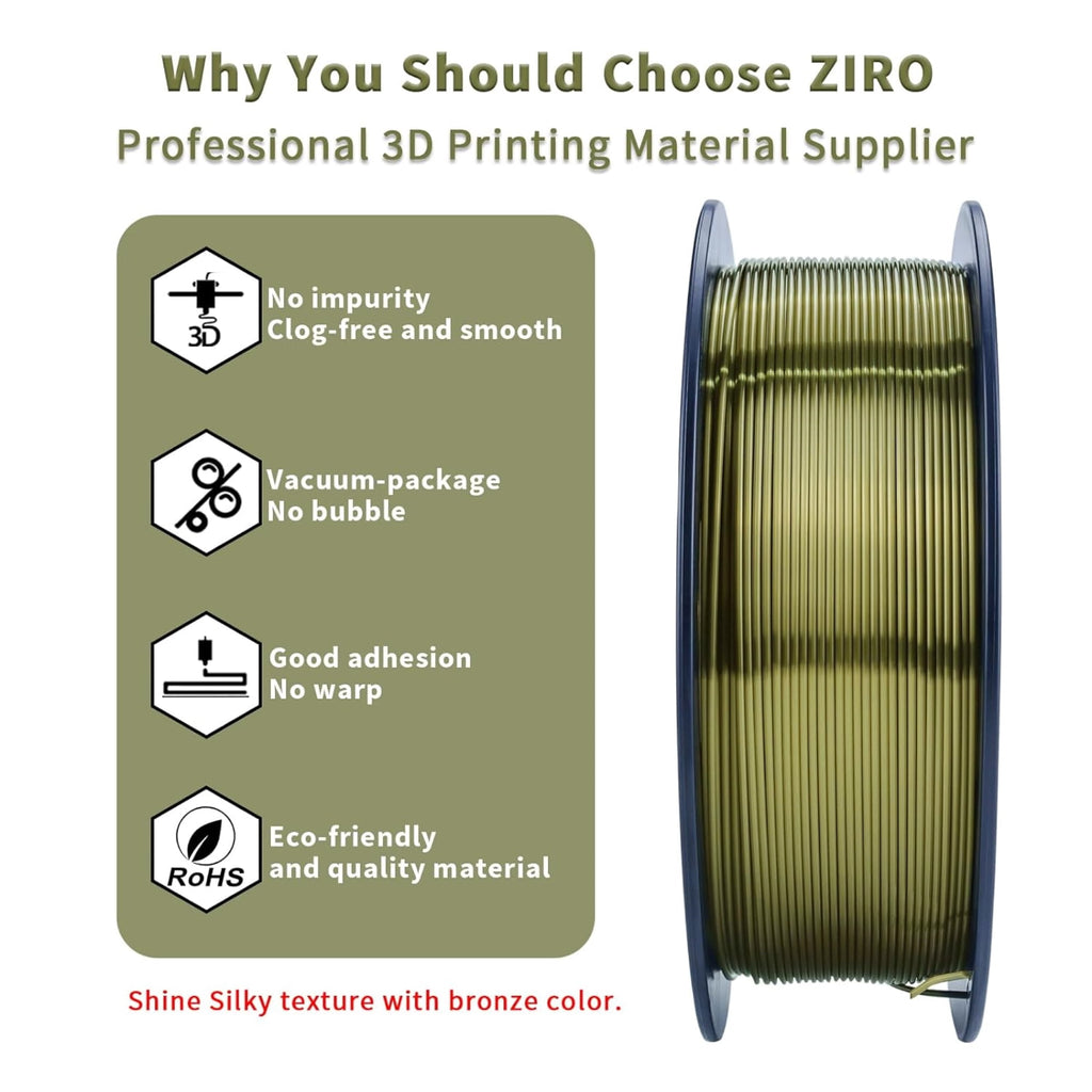 Ziro 3D Silk PLA Filament 1.75mm 1kg, Silver-Gray