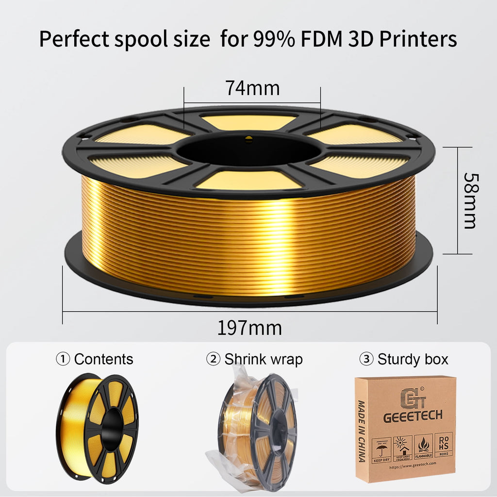 Geeetech 3D Printer PLA Filament Silk Sky Blue Toughness Enhanced Filament with 1.75mm Dimensional Accuracy +/-0.03mm, 1080 Feet per Roll, Vacuum Packaging for Most 3D FDM Printer