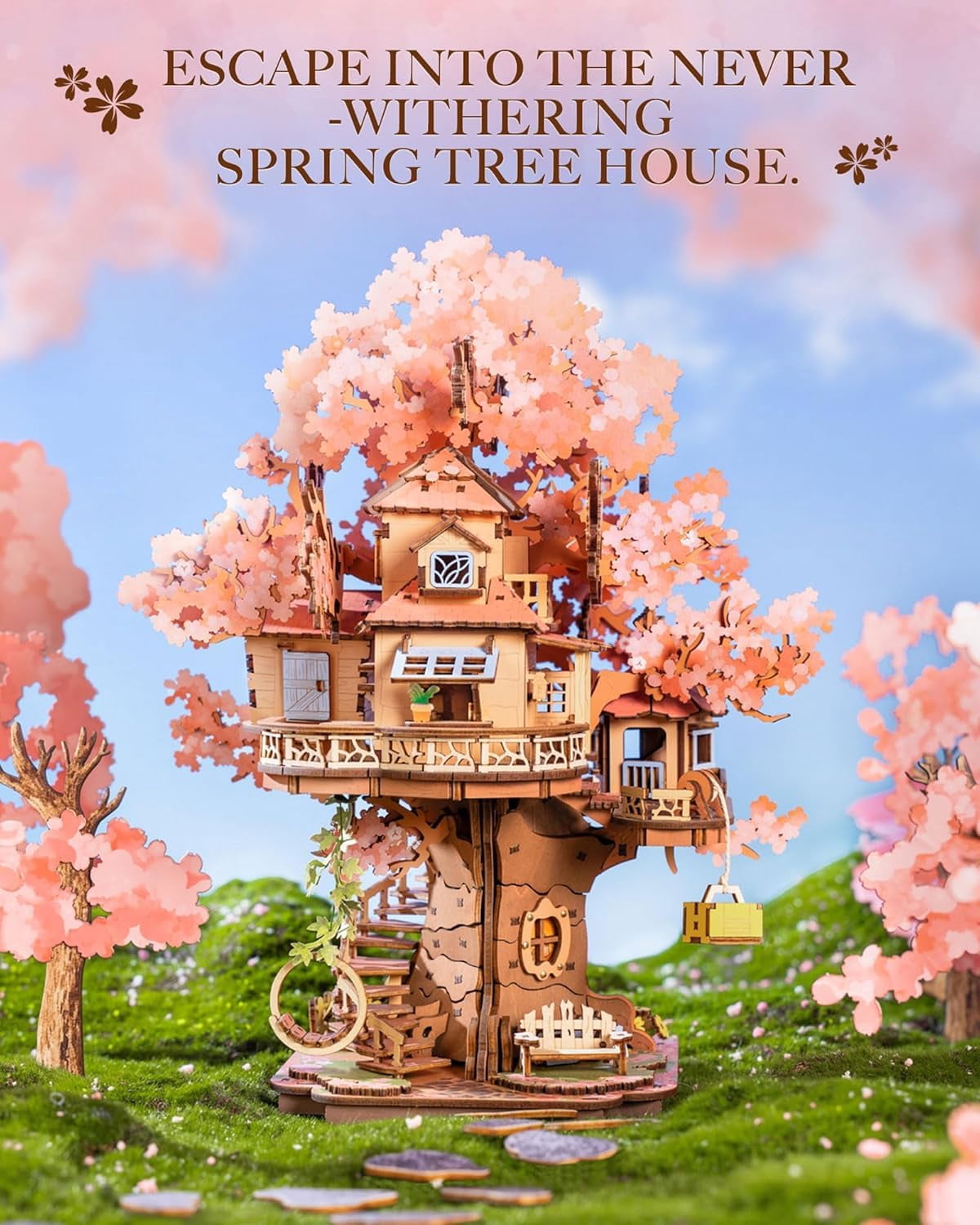 Rolife Sakura Tree House DIY Wooden 3D Puzzle Home Decor Toys for Adult Xmas Gift