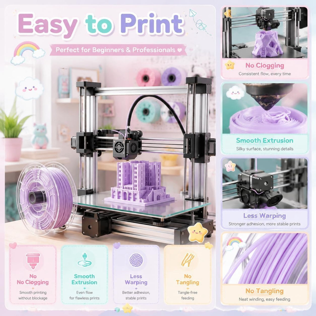 JOYNPAYA 8 Pastel PLA Filament Bundle 1.75mm Printer Filament, 2KG