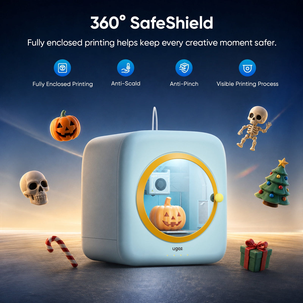 UGEE Funbox 3D Printer, 360° Safe Shield & 500mm/s High Speed, Ready to Print in Minutes