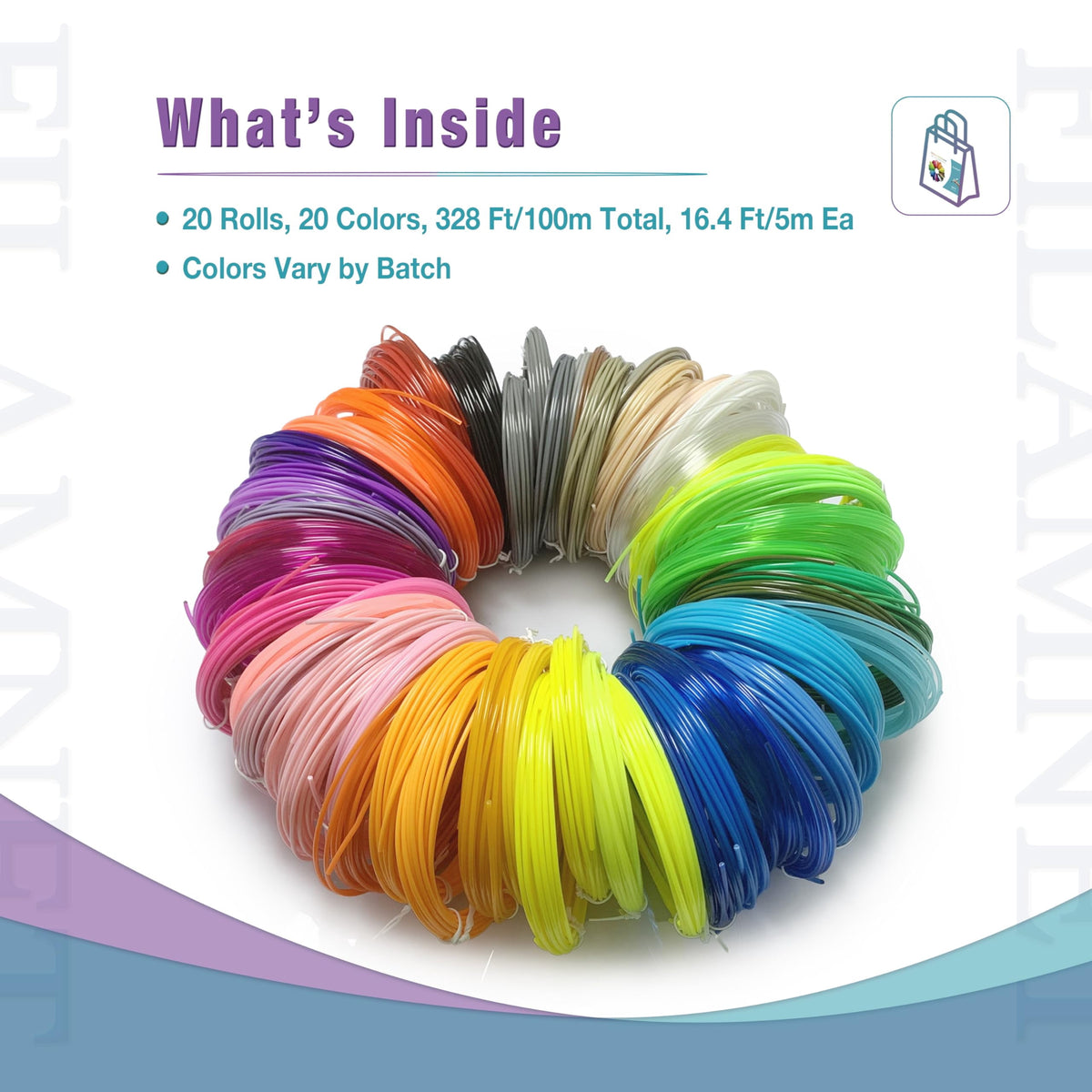 3D Pen PLA Filament Refills 1.75mm 20 Color 328 Ft 16.4 Ft Ea