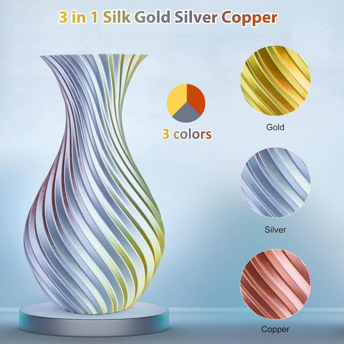 Multicolor 3D Printer Filament,Dual/Tri Color 1.75mm PLA Silk Shiny Printing Filament,250g(0.55lbs) Fit Most FDM 3D Printer