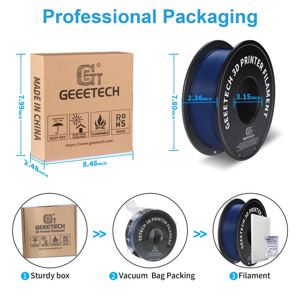 Geeetech navy blue Matte PLA Filament Matte 1KG, 1.75mm 3D Printer Filament Dimensional Accuracy +/- 0.01mm, 1kg Carboard Spool (2.2lbs) for Most FDM 3D Printers