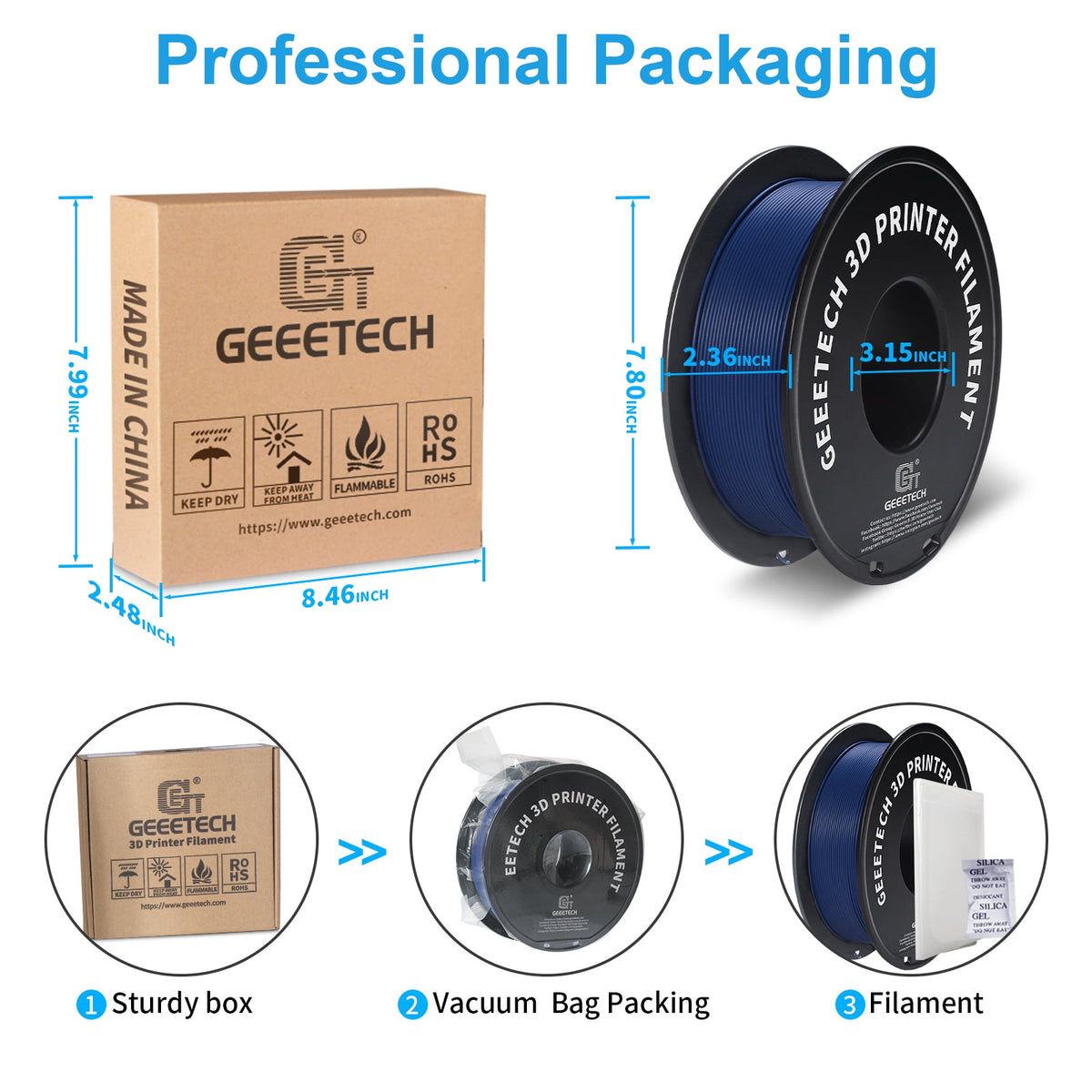 Geeetech navy blue Matte PLA Filament Matte 1KG, 1.75mm 3D Printer Filament Dimensional Accuracy +/- 0.01mm, 1kg Carboard Spool (2.2lbs) for Most FDM 3D Printers