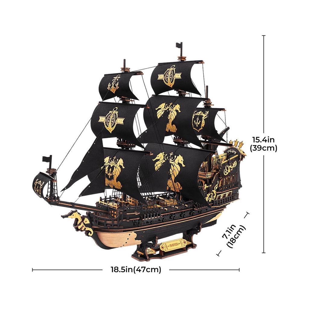 ROKR Seahorse Barque 3D Wooden Puzzle, 1:100 Scale Ship Model Diy Building Toy for Adults Gift