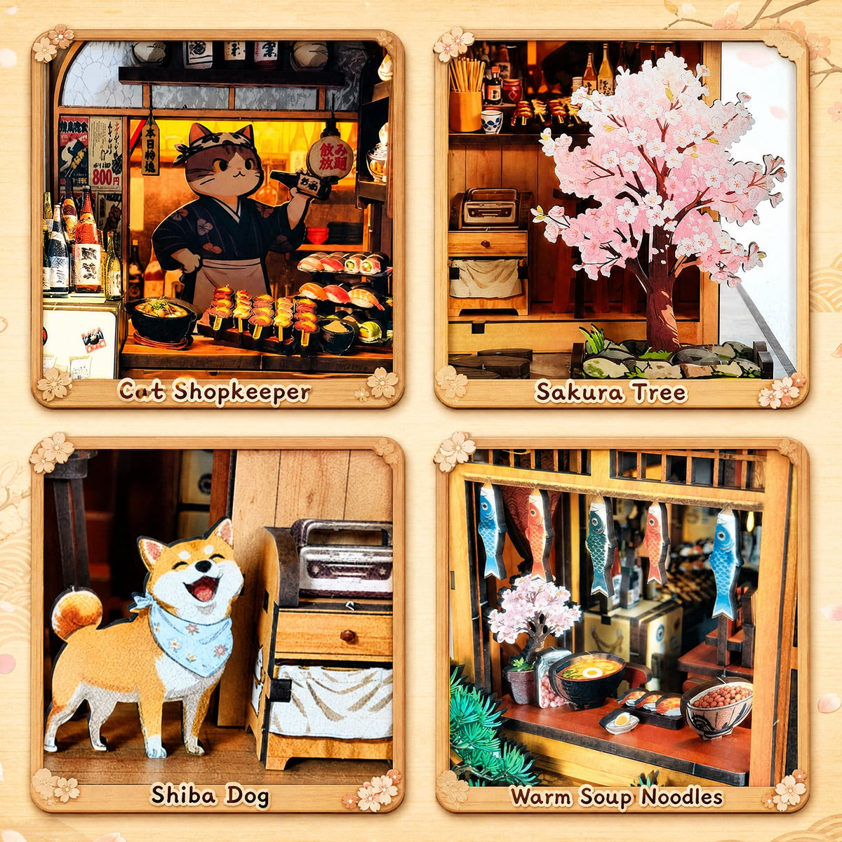 MOJINO Book Nook Kit for Adults, DIY Miniature House Kit Yakitori Grill House, 3D Wooden Puzzle with LED Light, Japanese Bookshelf Decor Craft Kit