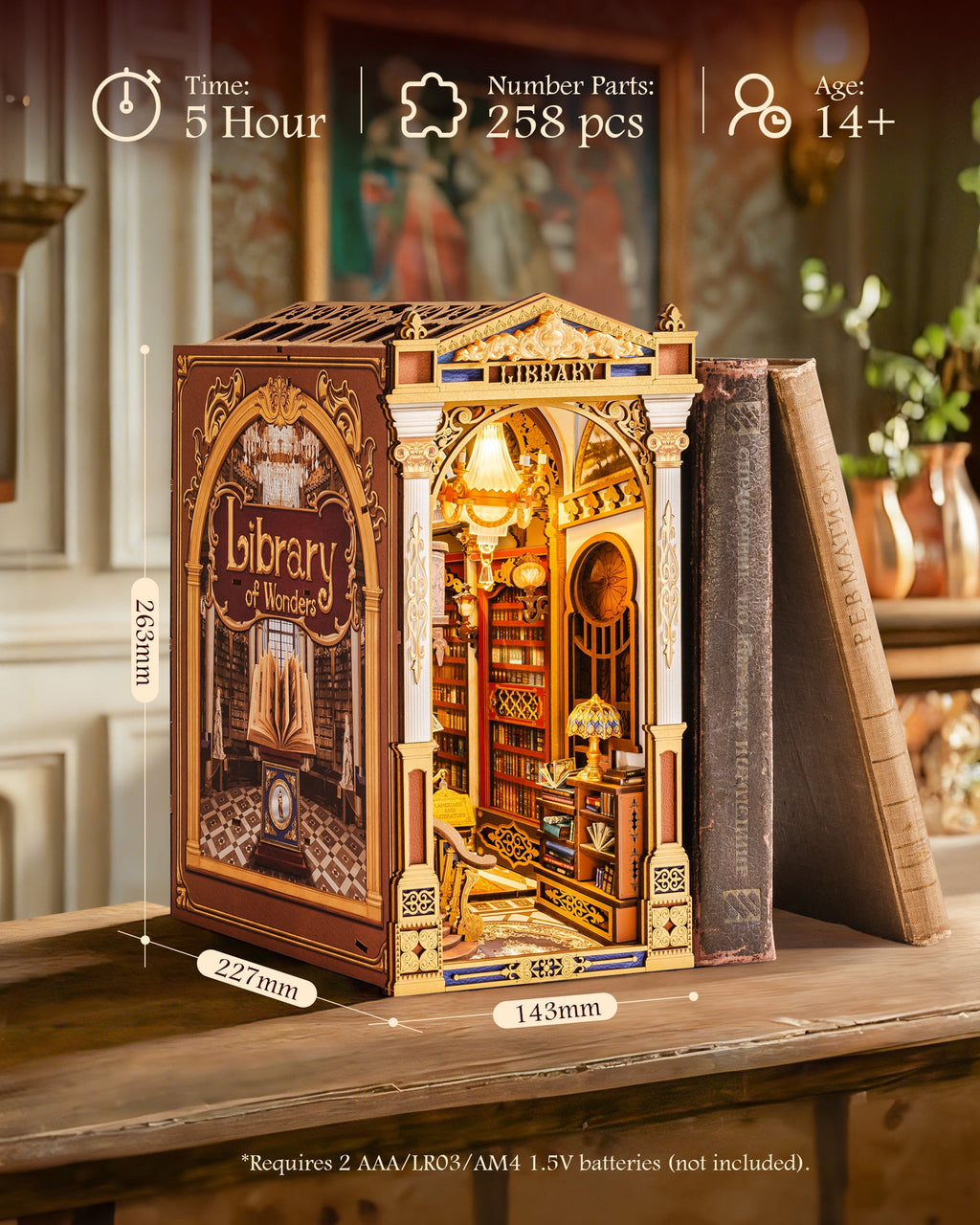Robotime Library of Wonders Wood 3D Puzzle, Diy Book Nook Kit for Adults, 258 Pieces