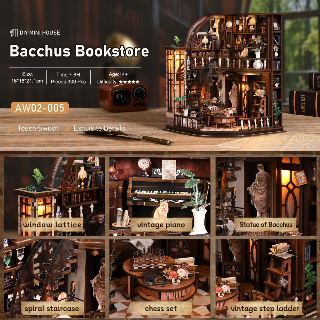 Book Nooks for Adults, DIY 3D Wooden Puzzle Miniature House Book Nook Kit,with Led Light, Model Kits Craft Kits for Adults, Home Decor & Gift (Dreamy Book Hall)