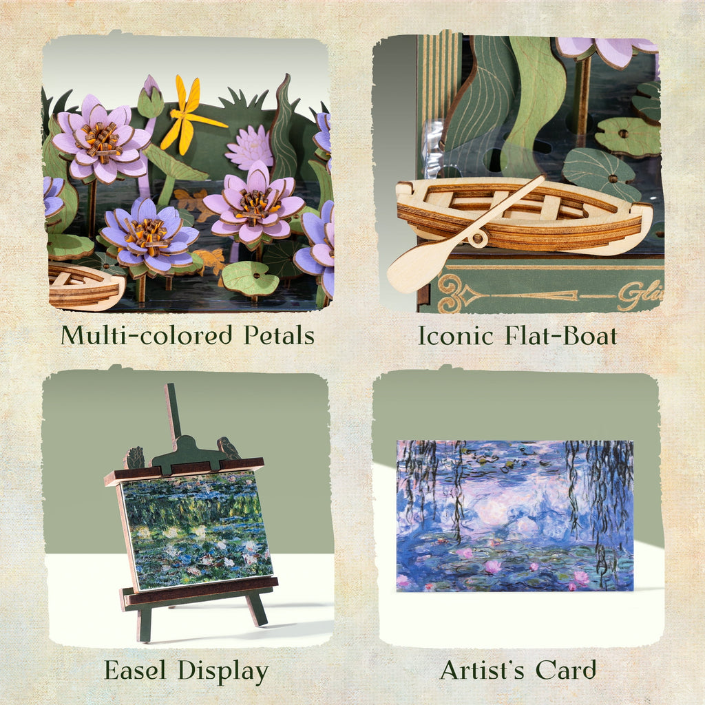 ROBOTIME Water Lily 3D Puzzle Building Set with LED, Wooden Flower Model Craft Kits for Adults to Build, Hangable DIY Construction Art Painting Wall Decor, Gifts for Adults Teens