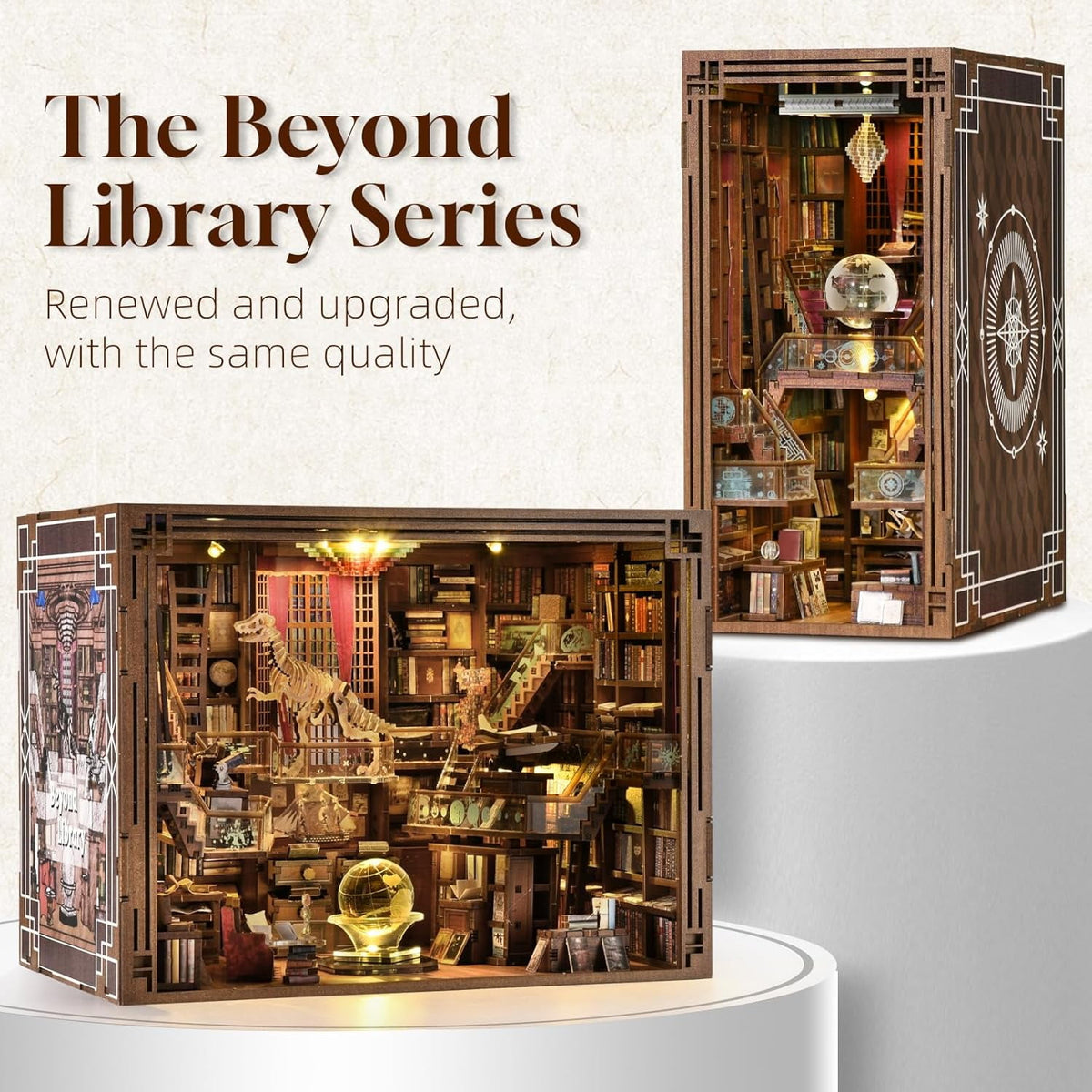 Beyond Library Max DIY Book Nook Kit, Miniature Dollhouse Booknook Kit, 3D Wooden Puzzle Bookend Bookshelf Insert Decor with LED Light for Teens and Adults