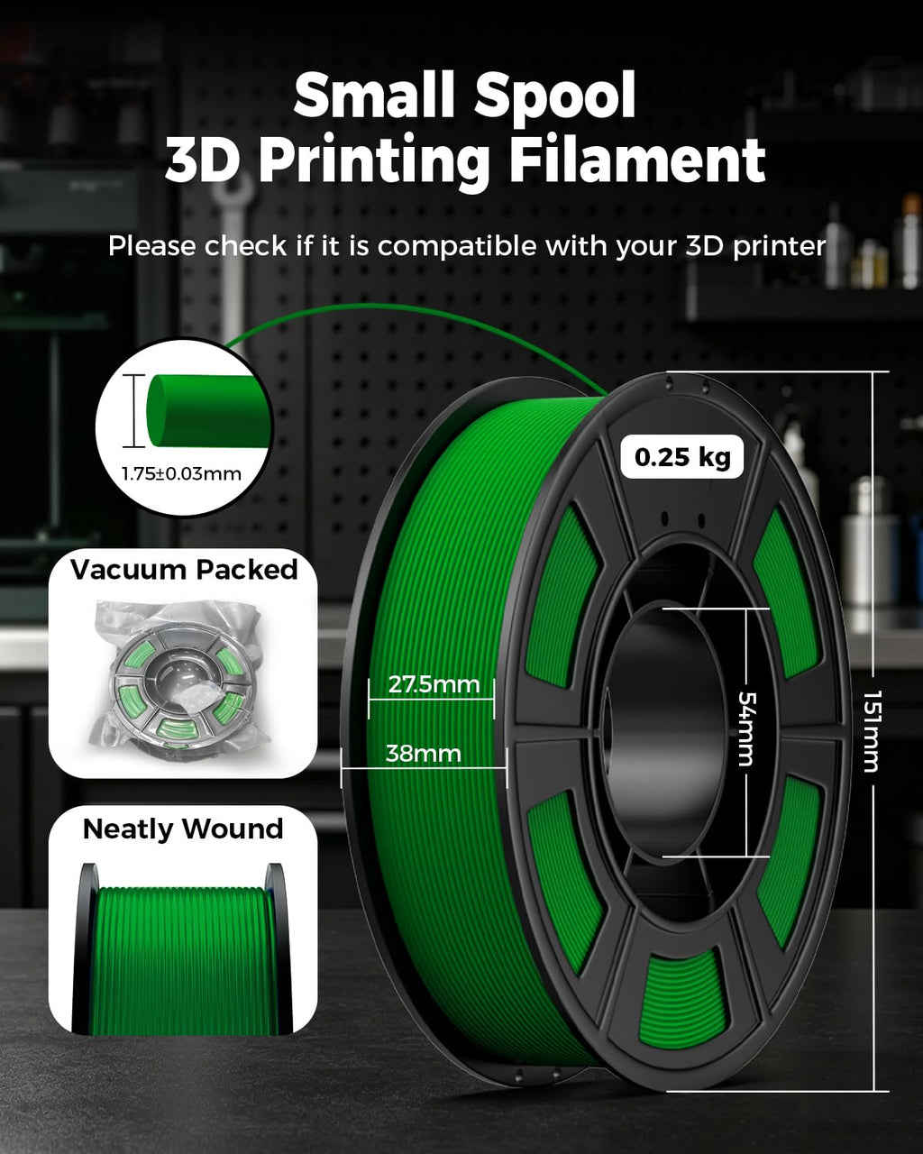 8-Pack 1.75mm PLA+ 3D Printer Filament Bundle 0.25kg Spools Multicolor (Black Jade White Grey Red Dark Blue Green Orange Yellow Yellow)