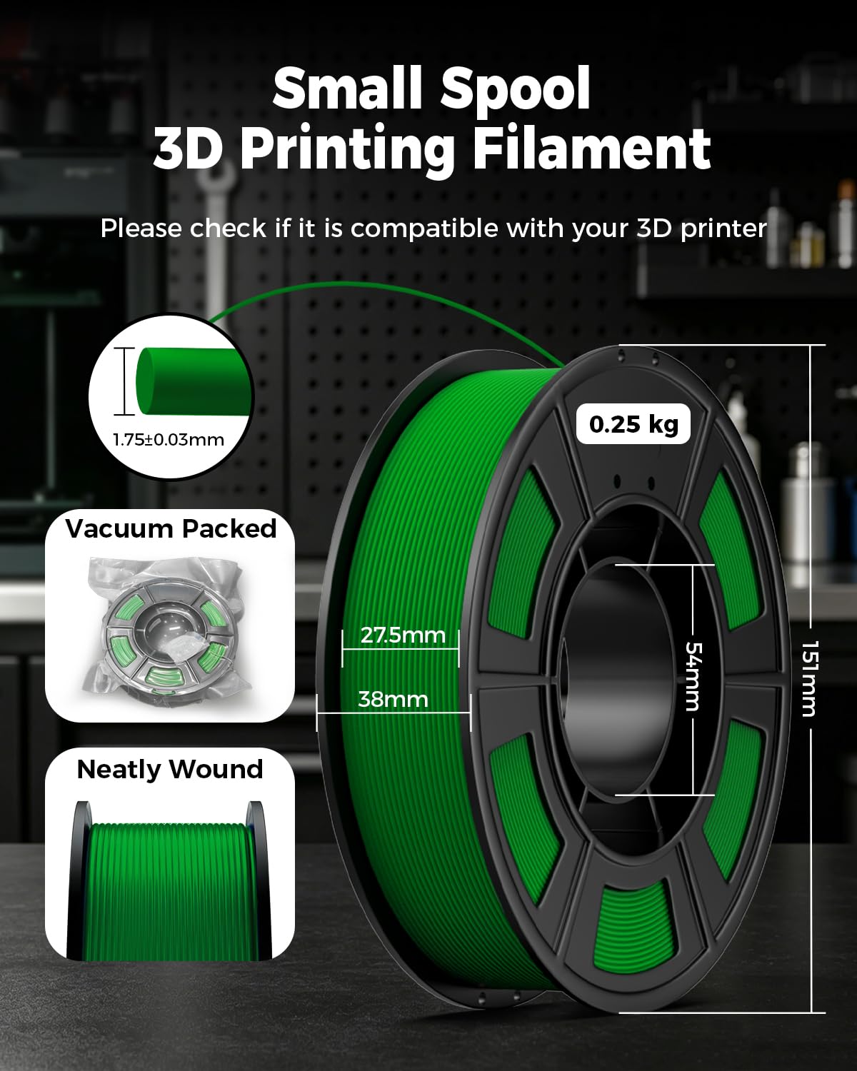8-Pack 1.75mm PLA+ 3D Printer Filament Bundle 0.25kg Spools Multicolor (Black Jade White Grey Red Dark Blue Green Orange Yellow Yellow)