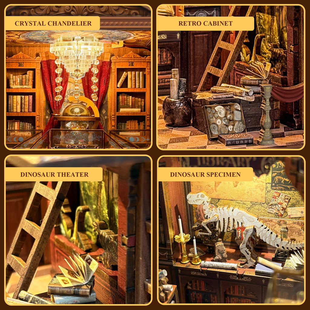 Strucwood Reading Hall DIY Wooden Book Nook Kit with Touch LED Lights,3D Miniature Vintage Library Puzzle Craft Gifts for Adults(SQ-111)