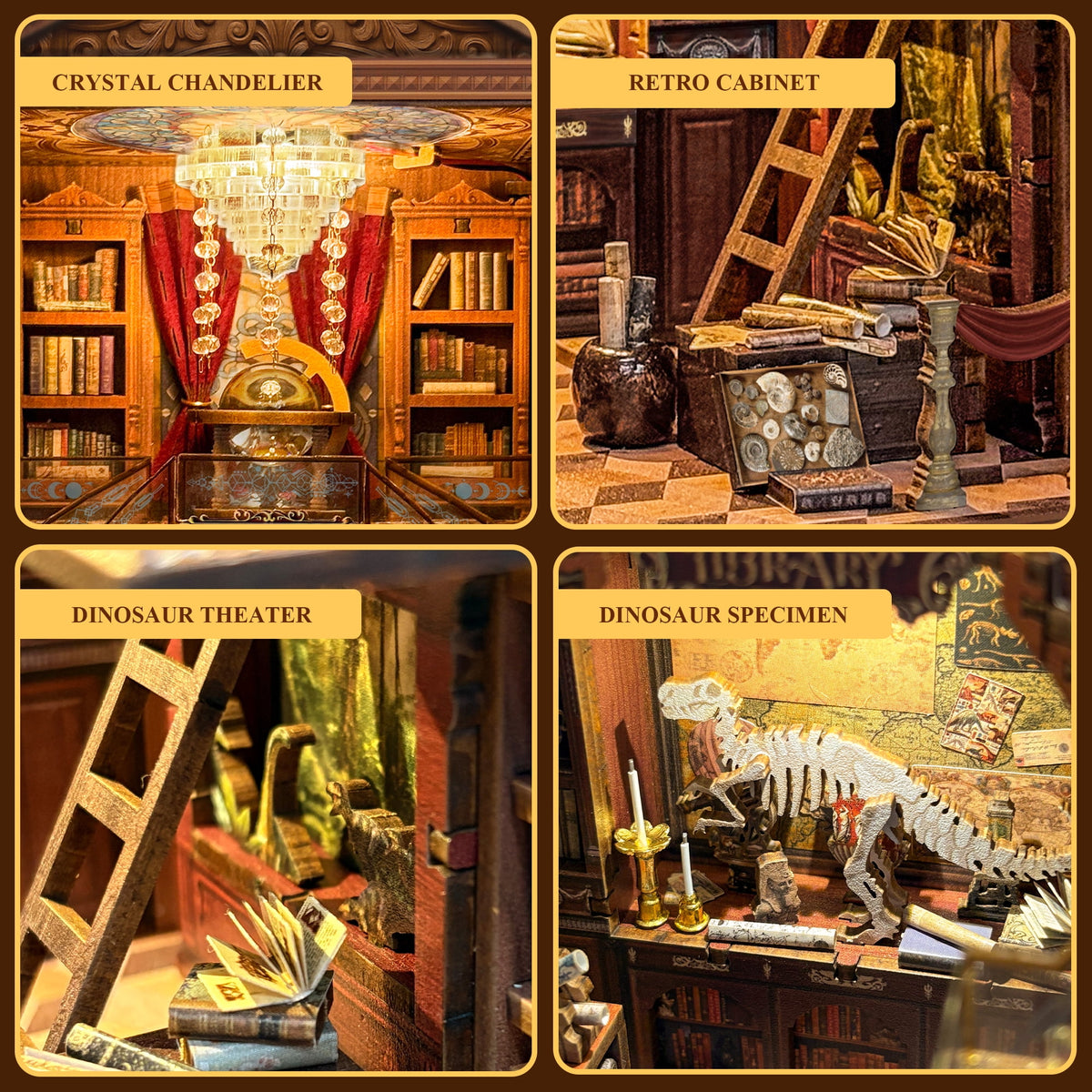 Strucwood Reading Hall DIY Wooden Book Nook Kit with Touch LED Lights,3D Miniature Vintage Library Puzzle Craft Gifts for Adults(SQ-111)