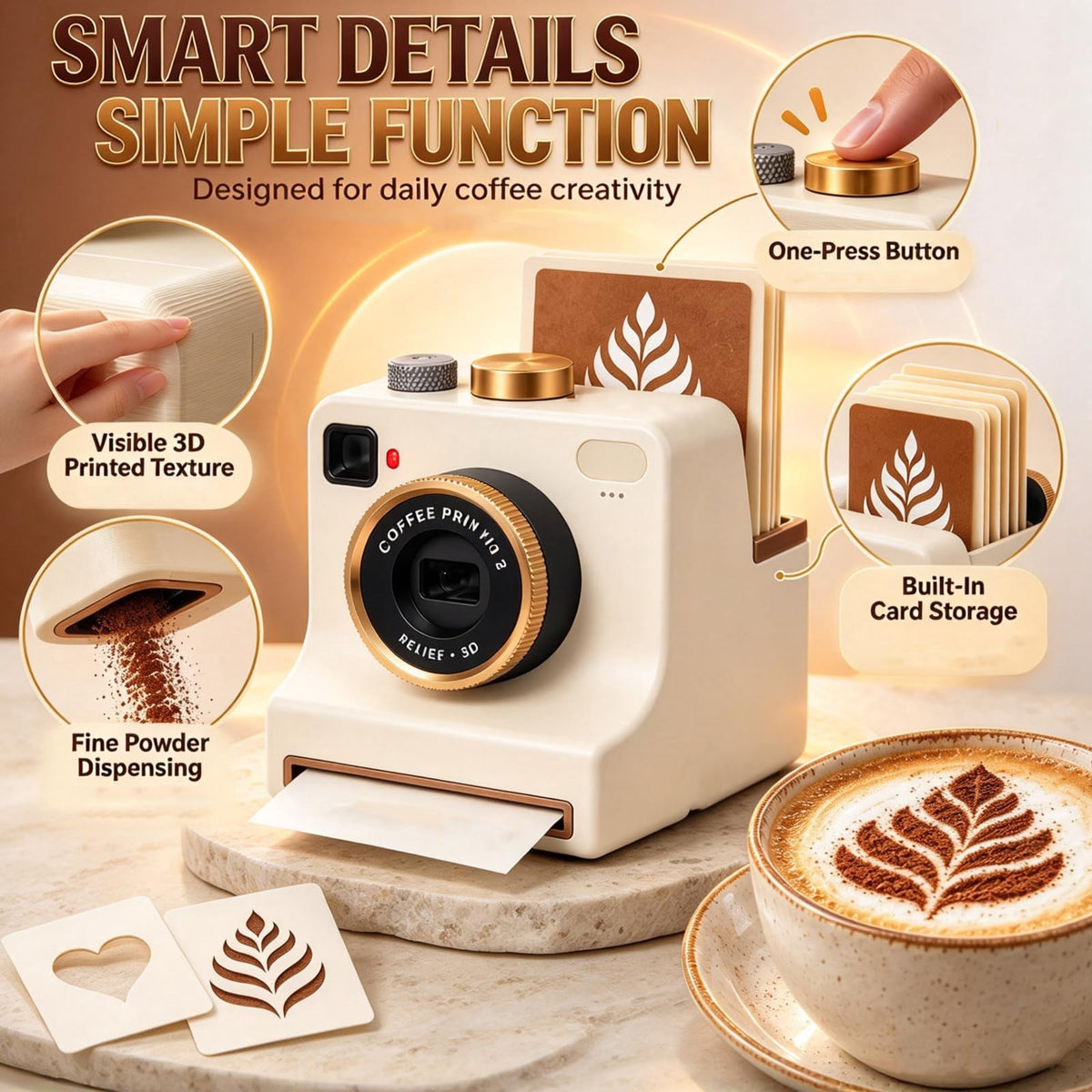 Coffee Printer, 3D Latte Art Coffee Printer Machine, Manual Coffee Stencil Printer with Latte Art Stencils for Cocoa and Hot Chocolate