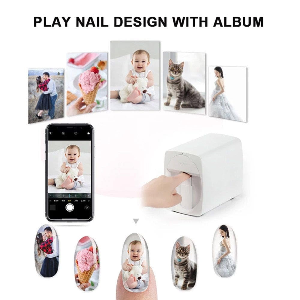 Digital Mobile Nail Art Printe,3D Automatic Nail Printer Machine, Mini Portable Nail Painting Machine Control Through Free Mobile App, Support WiFi/DIY/Usb, For Home Usage Nail Salon Nail Lovers