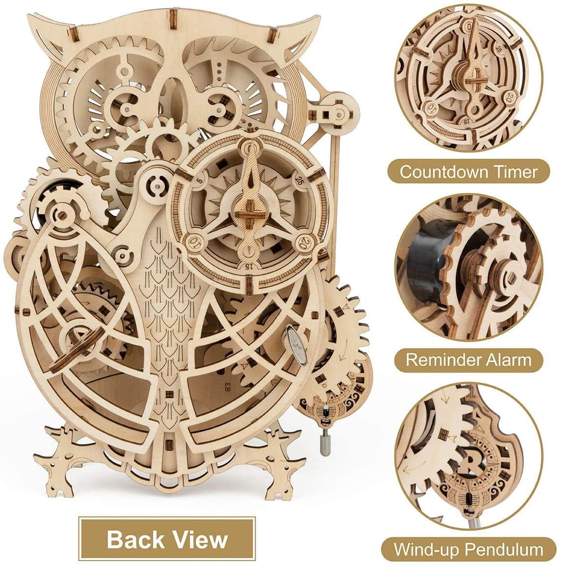 ROKR 3D Puzzle Owl Clock - Mechanical Model Building Kit for Adults 161PCS Clock Creative Gift Home Decor for Family