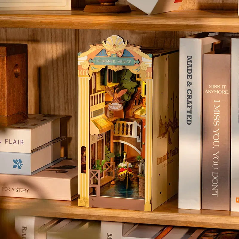 Rolife 3D Jigsaw Puzzle Wooden Model Building Kit Book Nook Romantic Venice Bookend Stand DIY Bookshelf Insert Decor Gift for Teen Adults