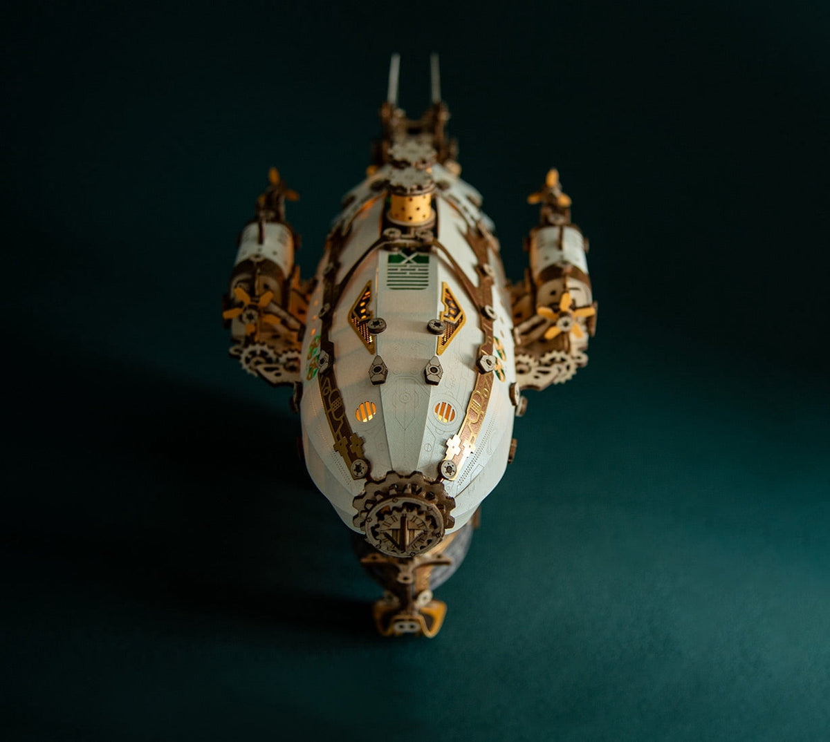 Steampunk Airship Blimp 3D Wooden Puzzle Model Kit with LED Lights, Vintage Desk Decor Craft Gift for Adults