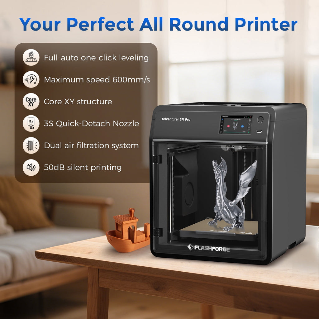 Flashforge Adventurer 5M 3D Printer, 600mm/s High Speed Printing & Screen, 1 Count, 8.7 x 8.7 x 8.7''
