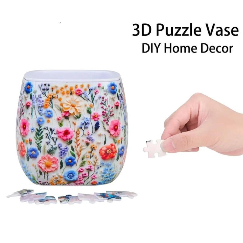 3D Jigsaws Puzzle Planter Vase, 96 Piece ABS Craft Set for Adults, 4.33 Inch Flower Pot for Succulents and Desk Decors