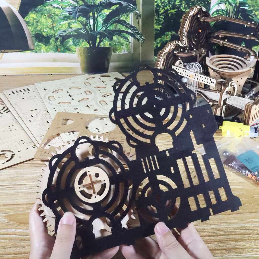 Music Park Wooden Marble Run 3D Puzzle Kit for Adults with Mechanical Gear Dual Models - Birthday & Christmas Gift for Men 14+