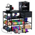 Advwin 47" Heavy Duty 3D Printer Stand with Power Outlet, Pull-Out Rolling Filament Storage Rack, 2 Fabric Drawers & Open Shelves, 3D Printer Table Workstation for Home Office Studio, Black