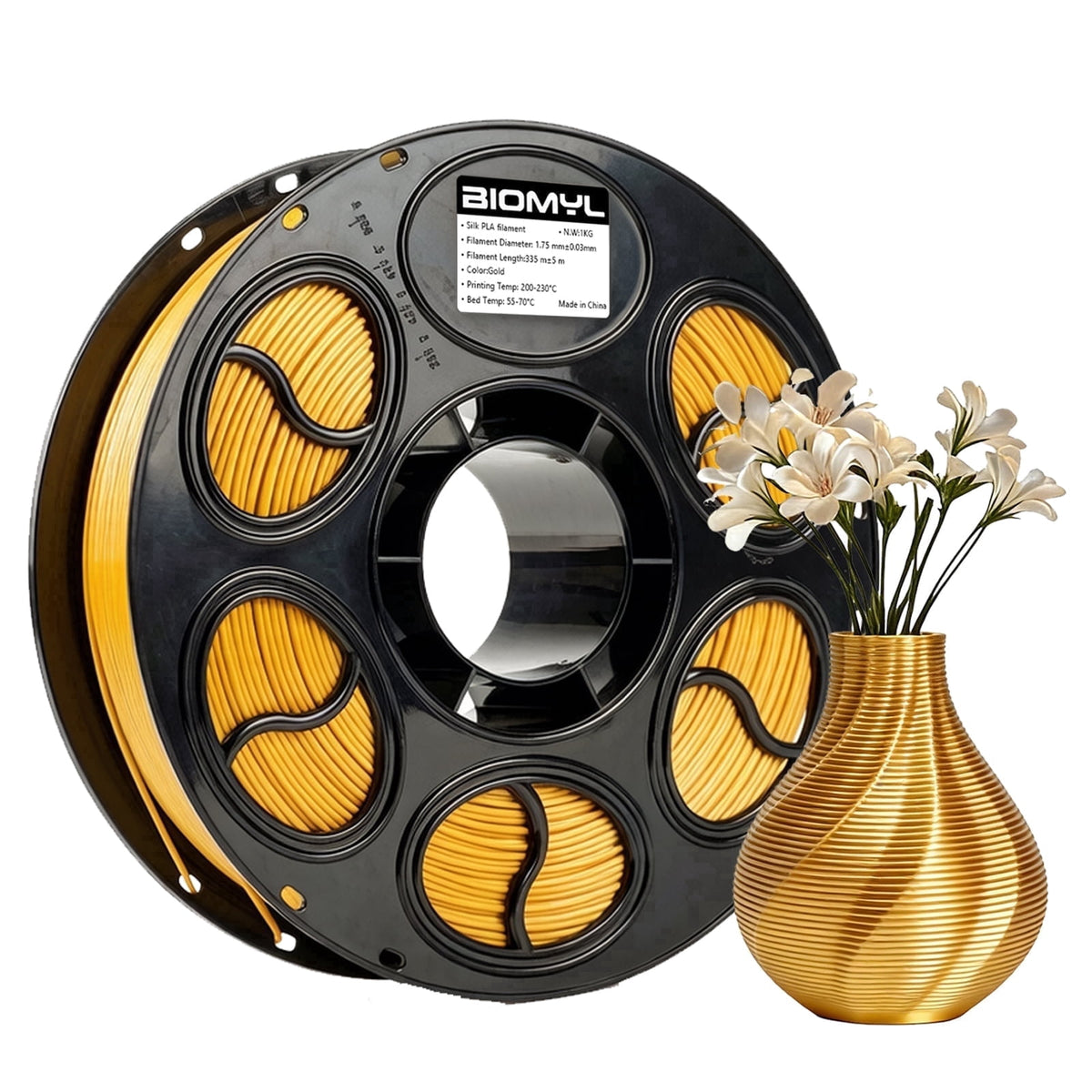 BIOMYL PLA 3D Printer Filament, PLA Filament 1.75mm Metal Gradient Color silk PLA, Tri Gold/Silver/Copper, 1kg Spool, Accuracy +/- 0.03mm