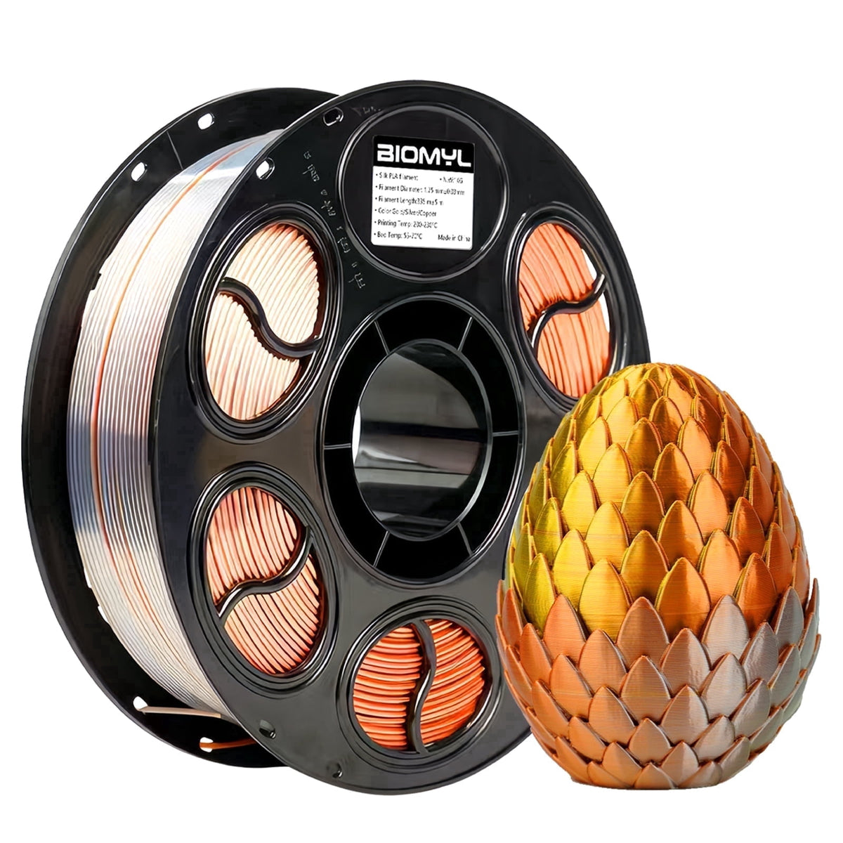 BIOMYL PLA 3D Printer Filament, PLA Filament 1.75mm Metal Gradient Color silk PLA, Tri Gold/Silver/Copper, 1kg Spool, Accuracy +/- 0.03mm