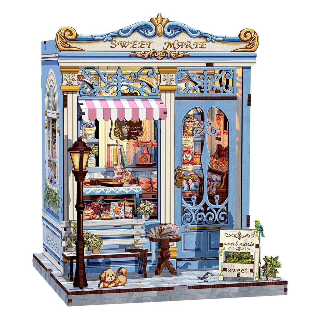 Book Nook Kit, DIY Miniature Bakery Patisserie Hobby Kit for Adults, 3D Wooden Puzzle Bookshelf Decor, Sweet Marie Theme