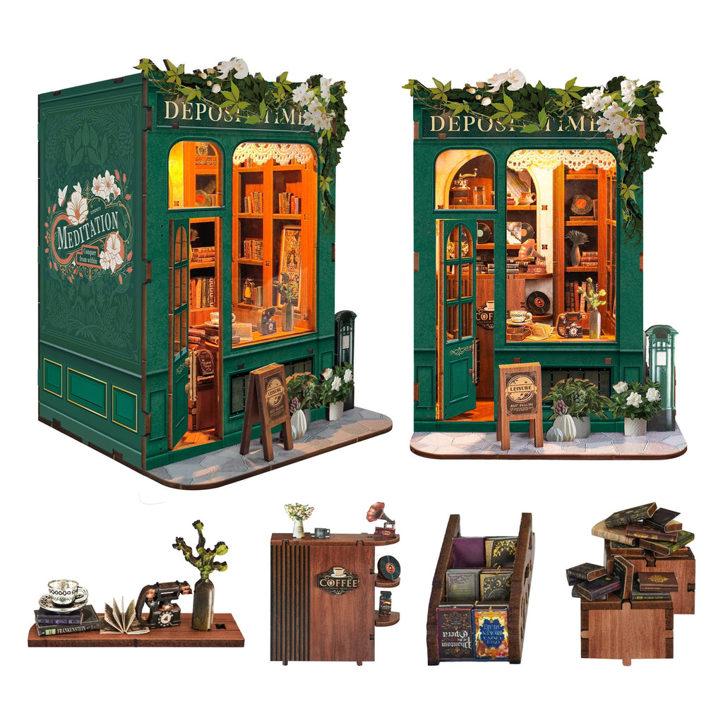 Book Nook Kit, DIY Miniature Dollhouse Kit, 3D Wooden Puzzle for Adult and Teens, Booknook Bookshelf Decor Craft with LED Light, Gifts for Women Teens and Puzzle Lovers